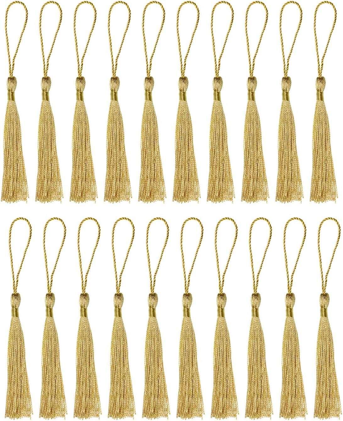Haoser Golden 50 Psc 13cm/5 Inch Silky Floss Craft Tassels, Handmade Tassel with Loop for Jewelry Making Souvenir, Bookmarks, DIY Craft Accessory - Haoser